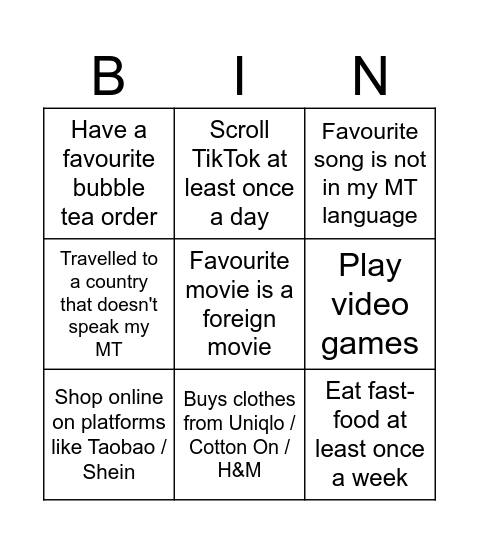 Untitled Bingo Card