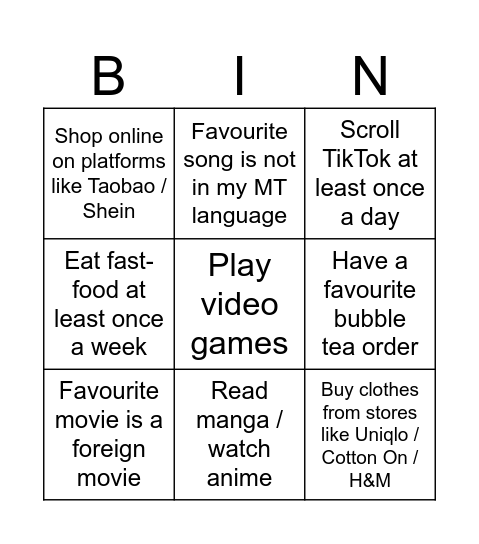 Untitled Bingo Card