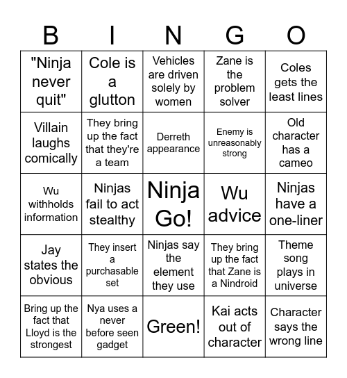 Ninjago Season 6 Bingo Card
