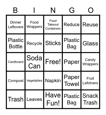 WASTE Bingo Card