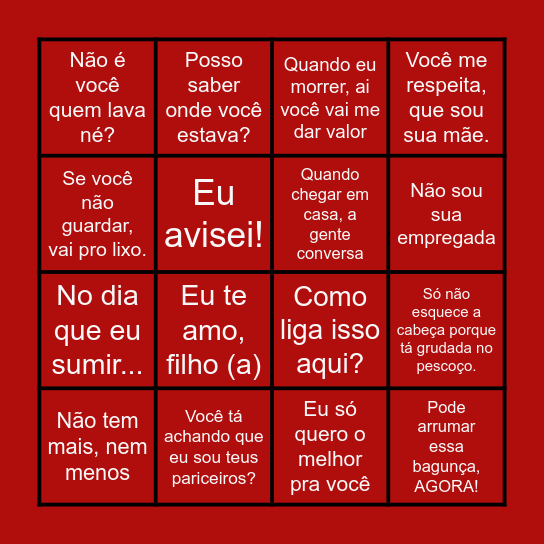 Frases que toda mãe fala Bingo Card