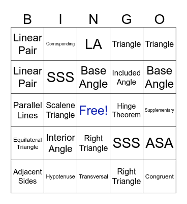 Geometry Terms Bingo Card