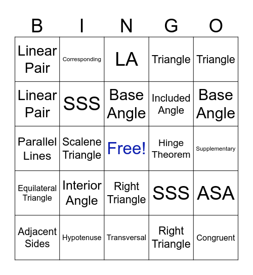 Geometry Terms Bingo Card