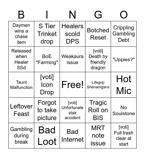 MWG Raid Bingo Card