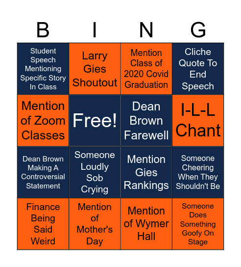 Gies Convocation 2024 Bing(o) Bingo Card