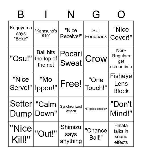 Haikyuu Bingo Card