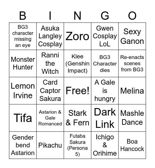 Fanime Bingo Card
