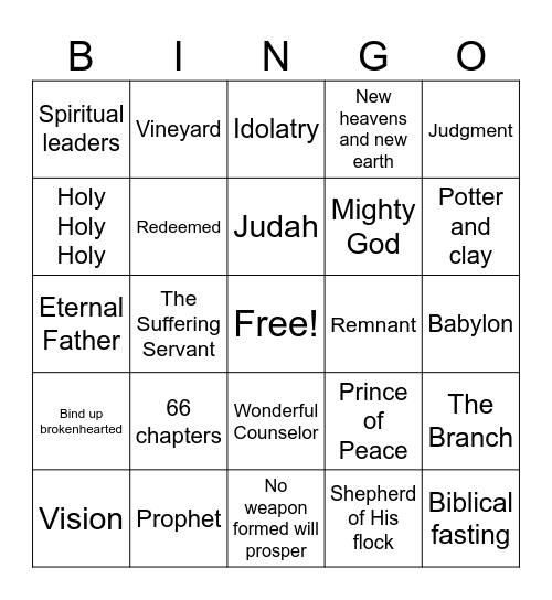 Isaiah BINGO Card