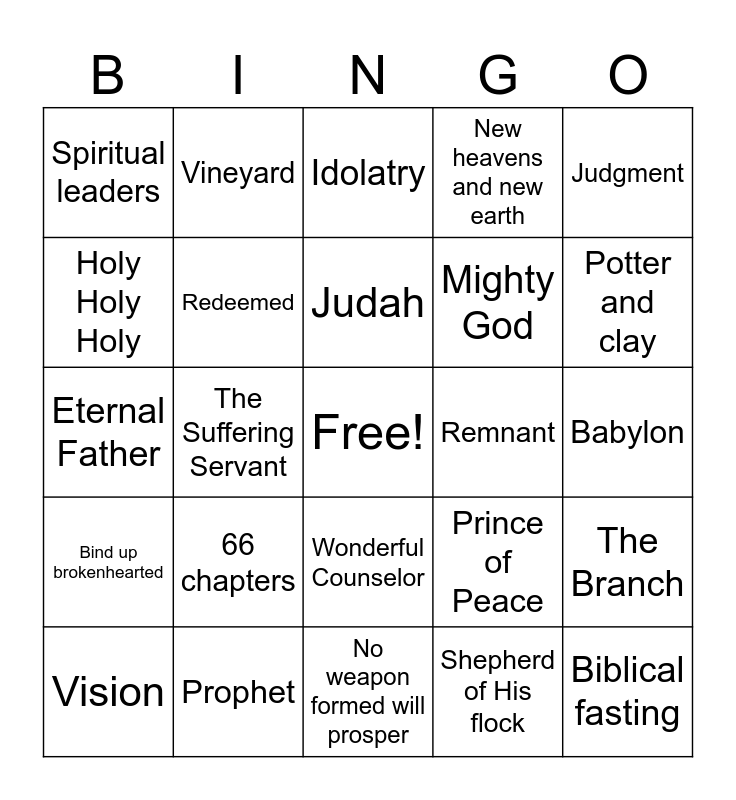 Isaiah BINGO Card