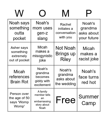 Brown Family Bingo Card