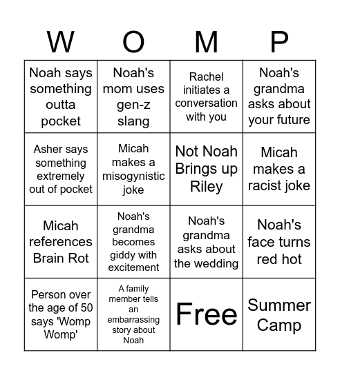 Brown Family Bingo Card