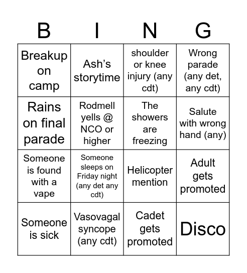 June Camp Bingo Card