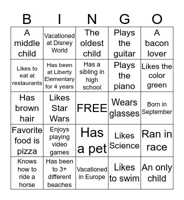Ms. Cooper's Class Bingo Card