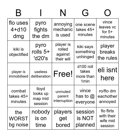 florence + ro bingo Card