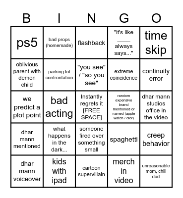 Dhar Mann Bingo v4.5 Bingo Card