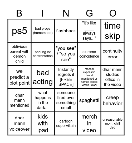 Dhar Mann Bingo v4.5 Bingo Card