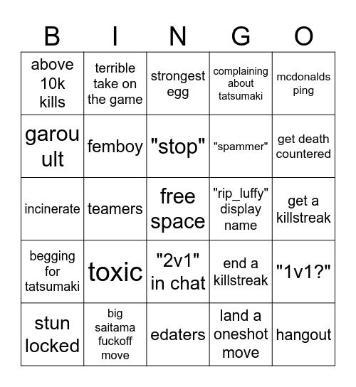 saitama battlegorund Bingo Card