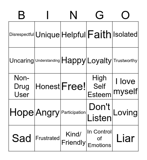 Self Awareness Bingo Card