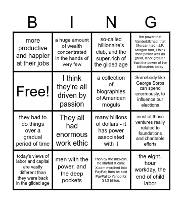Parallels-New American Barons & the Gilded Age Bingo Card