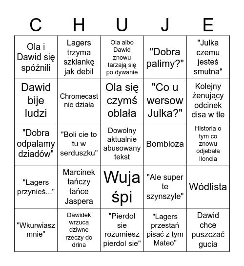 Piątkowe/Sobotnie Chlanie Bingo Card