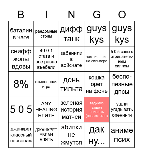 овервотчинг Bingo Card