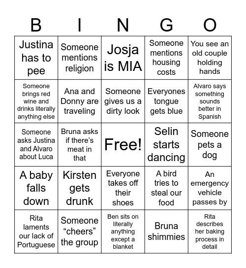 NEIGHBORS BINGO Card