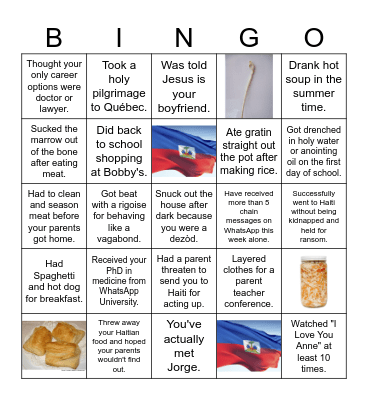 Haitian Bingo Card