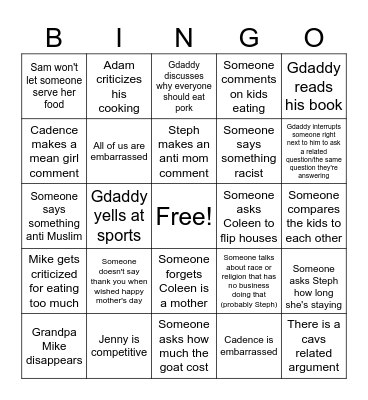 MOTHER is half a word Bingo Card