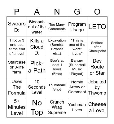 Panga Bingo Card
