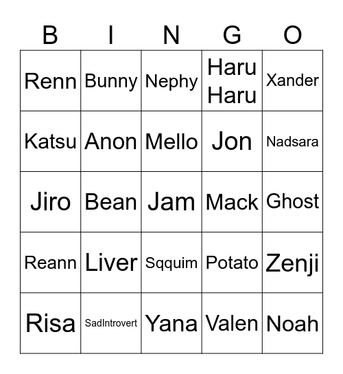 Bbg Bingo Card