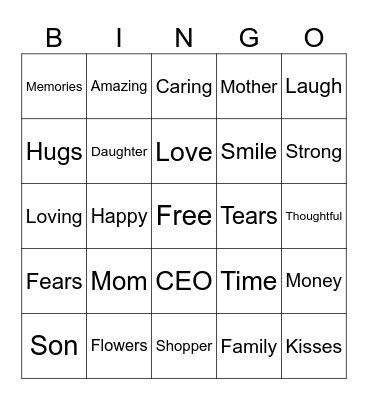 Happy Mother's Day Bingo Card