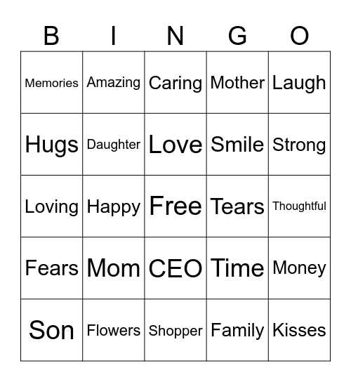 Happy Mother's Day Bingo Card