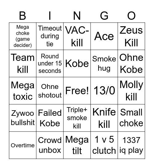 contrstrike Bingo Card