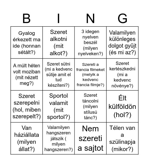 Aura Bingo- Keress olyat, akire igaz, hogy: Bingo Card