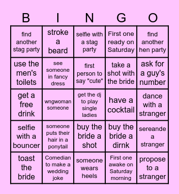 Manreet's Hen Weekend Bingo Card