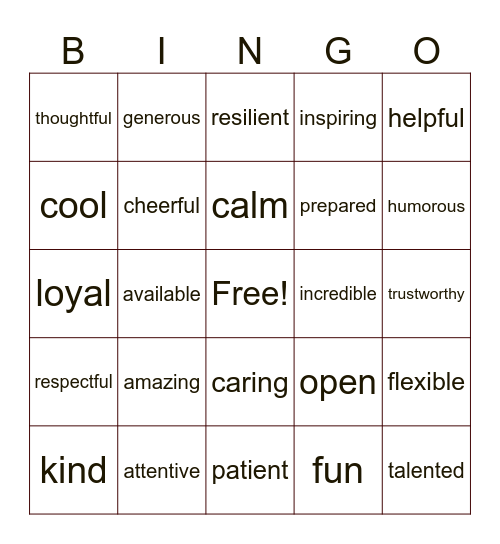my parents are: Bingo Card