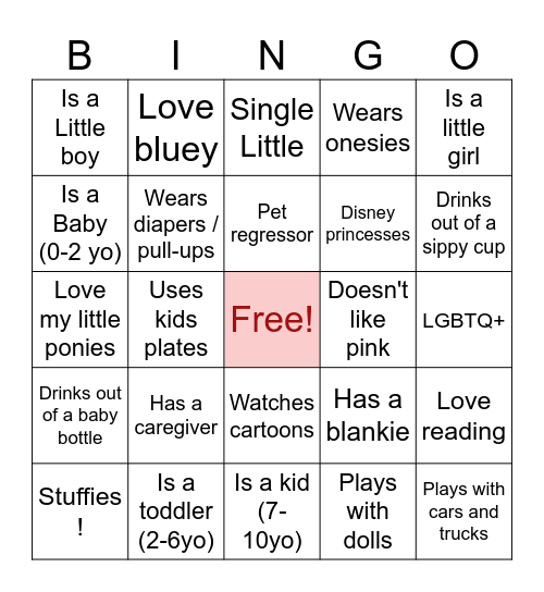 Little space Bingo ! Bingo Card