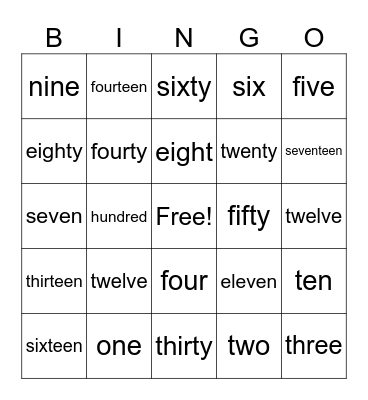 Number Bingo Card