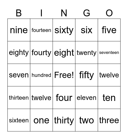 Number Bingo Card