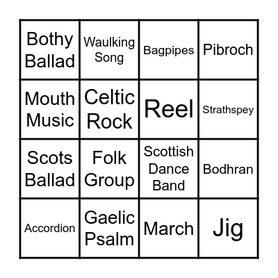 Scottish Music Bingo Card