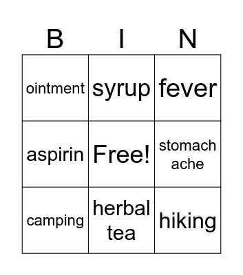 HEALTH Bingo Card