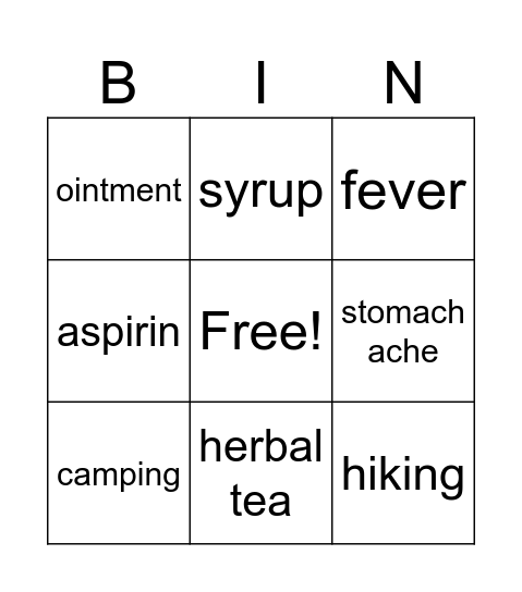 HEALTH Bingo Card