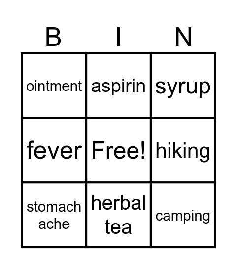 HEALTH Bingo Card