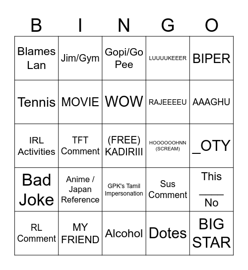 RTZ Bingo Card