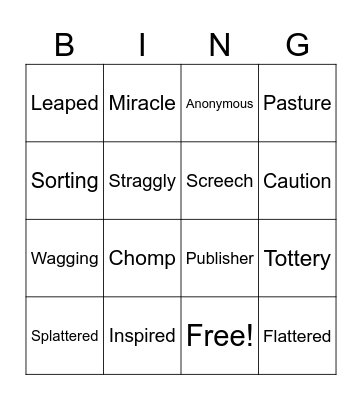 Love that Dog Vocabulary Bingo Card