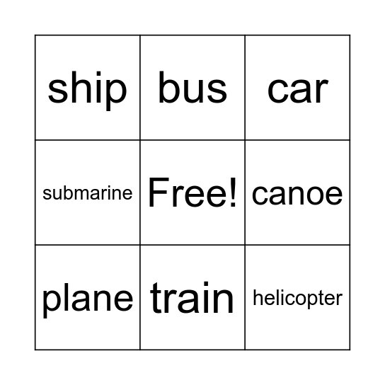 MEANS OF TRANSPORT Bingo Card
