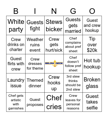 Below Deck Bingo Card