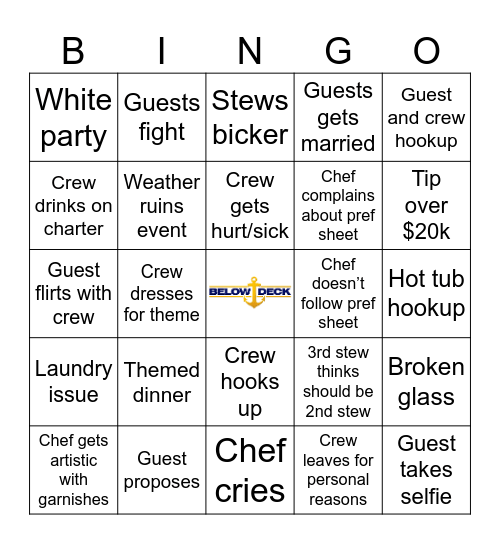 Below Deck Bingo Card