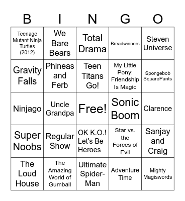 Gen Z Cartoon Bingo Card