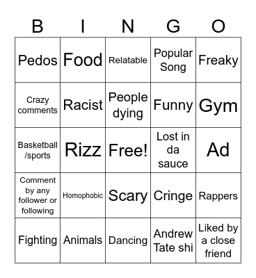 Reels Bingo Card